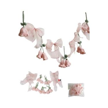 Imagem de Guirlanda De Flores De Crochê Rosa, Banner Floral Boho Para Decoração 
