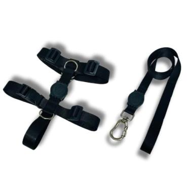 Imagem de Coleira Peitoral Tipo H para Cães - Anti-Puxão com Guia de 1,10m | Varias Estampas (Black,P)