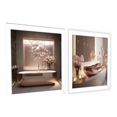 Imagem de Kit 2 Quadros Decorativos Banheiro,toalete,lavabo, Cobre (Branco)