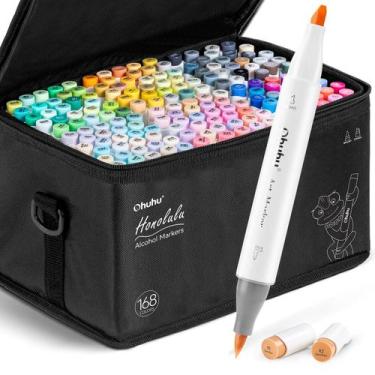 Imagem de Conjunto de marcadores artísticos Ohuhu Alcohol Brush Tip, 168 cores, 