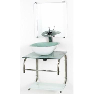 Imagem de Gabinete 40Cm De Vidro Inox Cuba Quadrada Cqp Marmore Branco - Cubas E