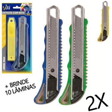 Imagem de Kit 2 Estiletes Profissional com 10 Lâminas 18mm Extra - 123 Útil
