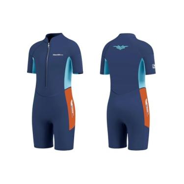 Imagem de Seaskin Roupa de mergulho infantil para meninos e meninas, roupa de banho térmica com zíper frontal de 2 mm (laranja, 12)