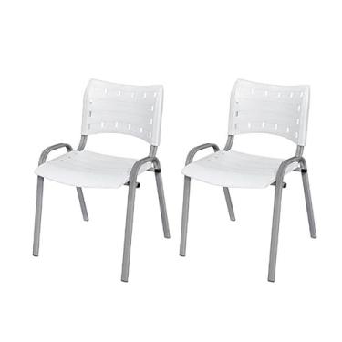 Imagem de Kit 2 Cadeiras Iso Base Cinza, Escola, Escritório, Igreja- Branco