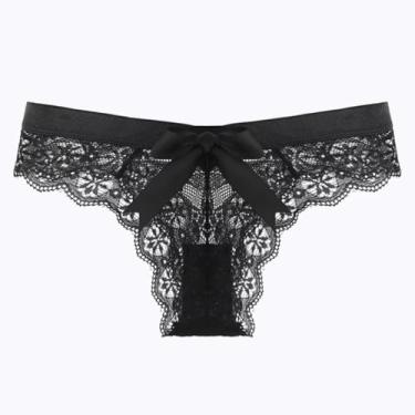 Imagem de Calcinha Feminina, Transparente com Laço, Cintura Média, 15 cm x 15 cm, Renda e Tecido