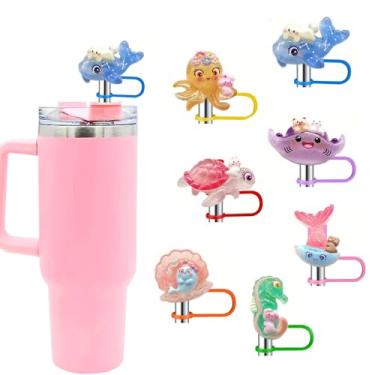 Imagem de 7 peças de tampa de canudo oceano para copo de 30 e 1,134 g, topo de canudo reutilizável compatível com Stanley para topo de canudo de 10 mm