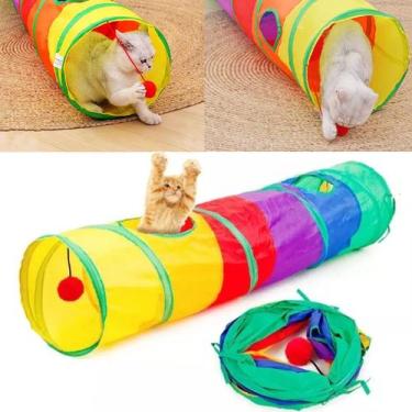 Imagem de Tunel Gato Brinquedo Coelho Pet Animais Bolinha Interativo Retratil Po