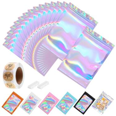 Imagem de Pacote com 150 sacos holográficos Mylar de 25,4 cm x 35,5 cm com janela transparente, bolsas de alumínio resseláveis de 1 galão para armazenamento de alimentos, embalagem comestível grande à prova de