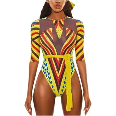 Imagem de Maiô Feminino Com Estampa Tribal De Biquíni Afric Beachwear Push-up Acolchoado, C, M