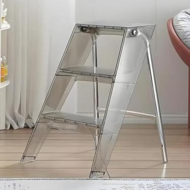 Imagem de Lzyjckh Escada de acrílico com 3 degraus, Bancos dobráveis ​​para adultos, Banco portátil de acrílico, com pedal largo antiderrapante para uso doméstico e no escritório,Gray