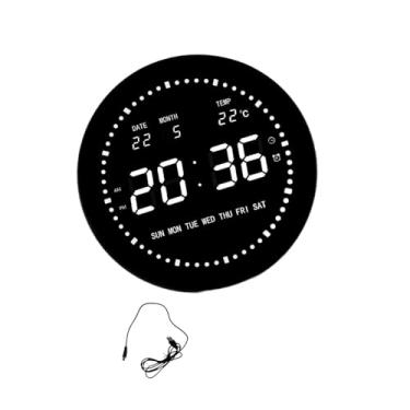 Imagem de Wswqop Relógio Digital LED Relógio de Mesa Calendário Prático Relógio de Parede Relógio Despertador Redondo para Saguões de Casa Shopping Escola Sala de Estu, Branco Digital