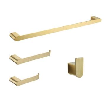 Imagem de Conjunto de banheiro dourado escovado - Toalheiro de aço inoxidável - Suporte para papel higiênico - Kit de 6 peças, conjunto de 4 peças