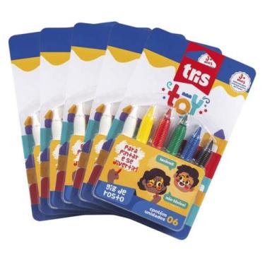 Imagem de Kit com 5 Pack Giz De Rosto Facial Lavável 6 Unidade TrisToy - Tris To