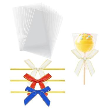 Imagem de Mini Skater 50 unidades de sacos de guloseimas transparentes com laços torcidos, sacos de bolo de violoncelo, saco de biscoito para embalagem de presente, chocolate, sobremesa, aniversário, casamento