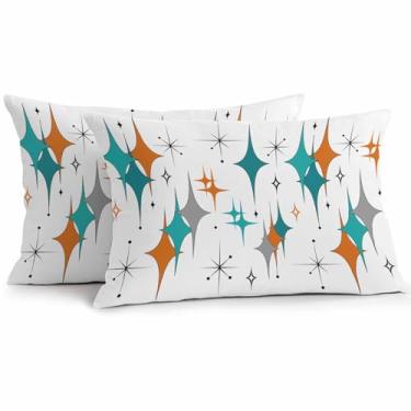 Imagem de Futuregrace Capas de travesseiro à prova d'água, pacote com 2, vintage azul-petróleo estrelas boêmias arte boêmia, capas de travesseiro ideais para sofá, acampamento, pátio, decoração de casa, 51 x 30