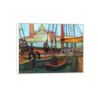 Imagem de MUHJDYC Pintura famosa de arte de parede Jane Peterson, reprodução de pôster de pintura branca para decoração de sala de estar (barcos por doca) 20x25cm-8x10in