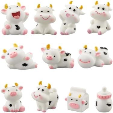 Imagem de SUNNYCLUE 11 estilos, 22 peças, pequenos enfeites de vaca, estatuetas de vacas, miniatura, resina, leite, fofo, em forma de animal, berloques de fada para fazer joias, faça você mesmo, mesa, paisagem