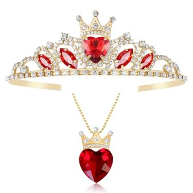 Imagem de Botrinal Evie Red Heart Necklace and Descendant 3 Queen of Hearts Tiara Descendant Costume Evie Gold Crown for Girls Teens Halloween Parties