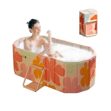 Imagem de Banheira dobrável portátil para adultos, banheira portátil dobrável para banheiro e chuveiro, banheira de spa que economiza espaço para espaços pequenos, design dobrável rápido e sem esforço (rosa)