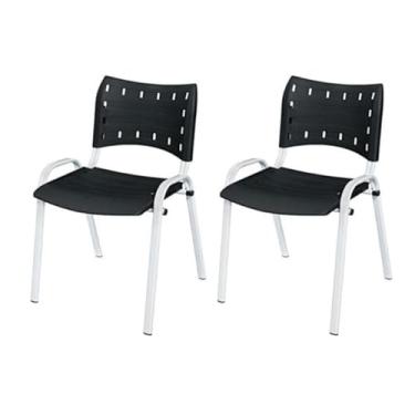 Imagem de Kit 2 Cadeira Iso Base Branco Igreja, Escola, Escritorio Preto