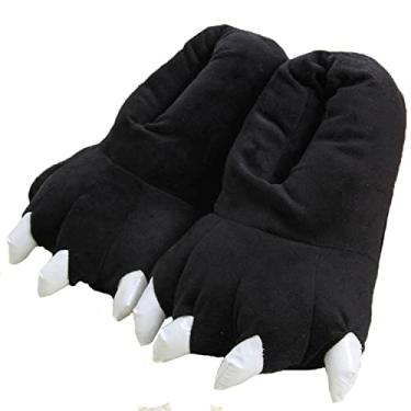 Imagem de Pantufa de pata de animal felpuda, para crianças e adultos, inverno, unissex, macia, com garra de pata, de pelúcia, para casa, cosplay, Preto, Large