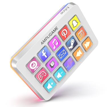 Imagem de AmpliGame FIFINE Gaming Controller com 15 atalhos para OBS Streaming Studio com teclas de macro,ações de acionamento,controlador RGB mídia PC para criação de conteúdo/trabalho de escritório-D6 Branco