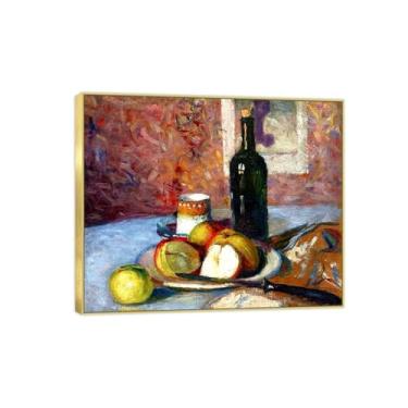 Imagem de Quadro dourado - imagem de arte de parede em tela natureza morta - pinturas famosas de frutas e garrafas para sala de estar quarto - decoração de cozinha vintage 60 x 75 cm 24 x 29 pol