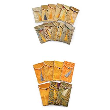 Imagem de Only My Live Home Bolsas femininas para celular com alça de tecido para óculos bolsa de joias atacado brocado de seda chinesa sacos de embalagem 10 peças (17 x 8 cm, padrão aleatório bege (10 peças))