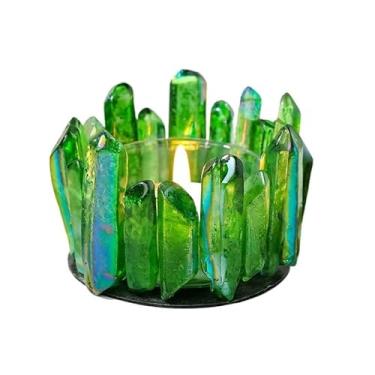 Imagem de Castiçal de cristal galvanizado natural – Suporte de luz de chá de cristal único feito à mão para decoração de Halloween, decoração de casa ou presente (F)