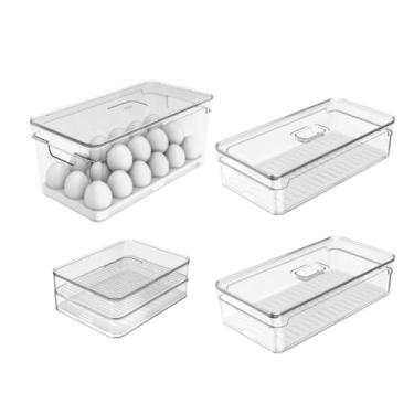 Imagem de Kit 4 Organizadores De Geladeira Clear Fresh: Porta Ovos 36un, Porta Frios e 2 Potes