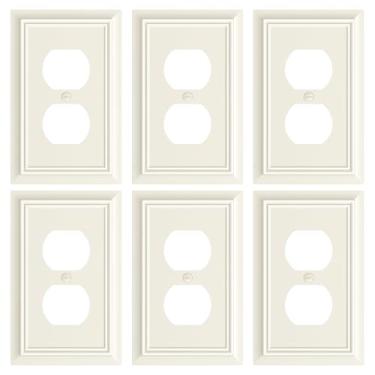 Imagem de Pacote com 6 placas de cobertura de tomada duplex, placas decorativas de interruptor de amêndoa leve e tampas de tomada, placas de parede de fibra de bambu natural para tomadas elétricas, 1 capa de