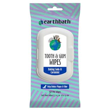 Imagem de earthbath Toalhetes para dentes e gengivas - Toalhetes de limpeza de dentes de cachorro de hortelã-pimenta, sem escova, cotonete dentário para limpeza de dentes de cães e gatos, feito nos EUA
