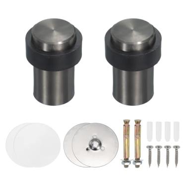 Imagem de PATIKIL 2 conjuntos de batentes de porta redondos, batente de porta de aço inoxidável de 60 mm, cunha de cilindro de metal autoadesivo com parafuso para parte inferior do piso da porta interna, tom de
