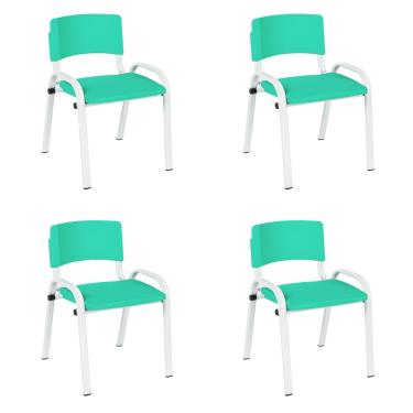 Imagem de Kit 4 Cadeiras Escolares ISO Infantil Base Branca Estrutura Metálica