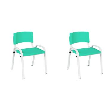 Imagem de Kit 2 Cadeiras Escolares ISO Infantil Base Branca Estrutura Metálica