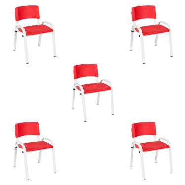 Imagem de Kit 5 Cadeiras Escolares ISO Infantil Base Branca Estrutura Metálica