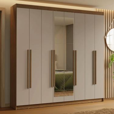 Imagem de Guarda-Roupa Casal 8 Portas Batentes com Espelho Rustic/Crema/Rustic Saturno Madesa