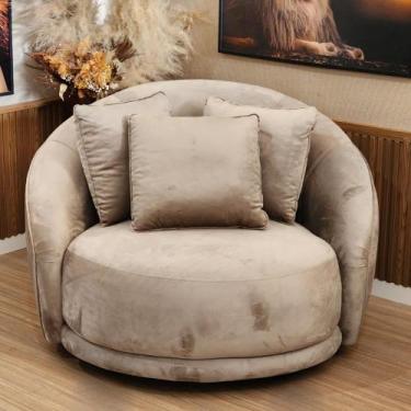 Imagem de Poltrona Ayla Giratória Redonda Veludo Bege Com 3 Almofadas Larbelle -