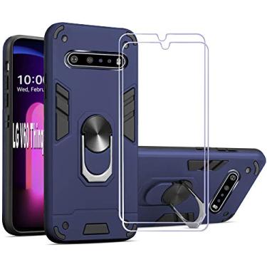 Imagem de Folmeikat Capa compatível com LG V60 Thinq/ V60 Thinq 5G/G9 Thinq, protetor de tela [pacote com 2] Anel de metal giratório de 360 graus fino absorção de choque canto reforçado capa de silicone TPU