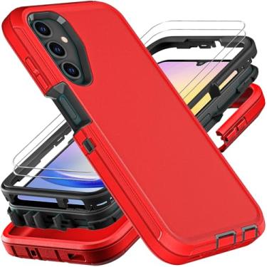 Imagem de YKHJKLEC Capa para Samsung Galaxy A25 5G, grau militar, 3 em 1, resistente à prova de choque/à prova de queda/poeira com 2 peças de protetor de tela de vidro temperado (vermelho/preto)