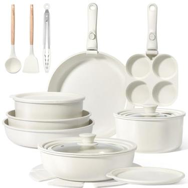 Imagem de GiPP Conjunto de panelas e frigideiras de cerâmica, antiaderente, removível, conjunto de panelas saudáveis, não tóxicos, sem PFOA e PTFE, seguro para lava-louças e forno, panela e panela de indução