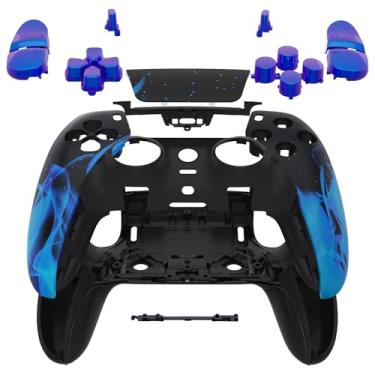 Imagem de eXtremeRate Conjunto Completo Com Botões, Capa Para Touchpad Compatível Controle Ps5 Edge, Acabamento Decorativo De Substituição Chama Azul E Placas Frontais Traseiras