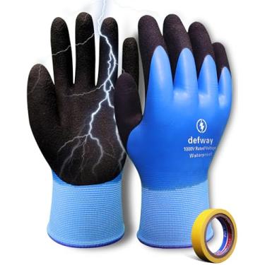 Imagem de defway Luvas De Trabalho Isoladas 1000 V, Eletricista Resistentes A Alta Tensão, Impermeáveis Com Isolamento Elétrico, Design Borracha Antiderrapante (Azul, 1 Par - V)