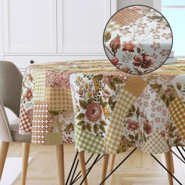 Imagem de Toalha Mesa Plástica Térmica Flor Patch 4 Lugar Redonda 1,38 - IDEALIZ