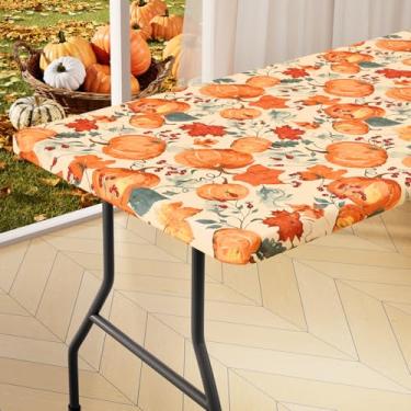 Imagem de homing Capa de mesa retangular, toalha de mesa elástica de poliéster impermeável, adequada para mesas dobráveis de 1,8 m, protetor de mesa lavável para o outono, Dia de Ação de Graças (videira de
