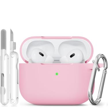 Imagem de Capa para Airpods Pro 2 com limpeza e chaveiro, capa de silicone macio Ekoonpft (rosa, Airpods Pro 1ª/2ª)