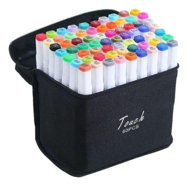 Imagem de Conjunto De Canetas Marcador Permanente Ponta Dupla 60 Cores