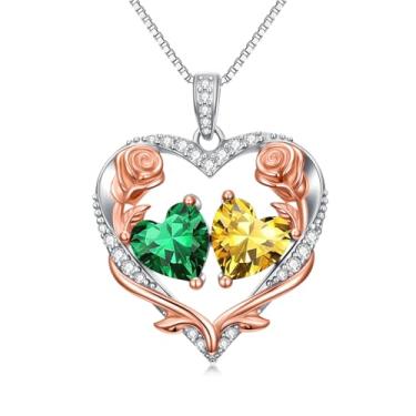 Imagem de Zoeniya Colar de coração rosa para mulheres banhado a ouro branco 18 k 12 meses com pedra do mês de nascimento, presente de aniversário e Natal para sua esposa, namorada, 25mm, base, Zircônia cúbica