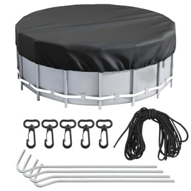 Imagem de Pastlla Capa de piscina redonda de 3 m, tecido Oxford 210D resistente à prova d'água e à prova de poeira, protetor de piscina para piscinas acima do solo com pregos e cordas à prova de vento