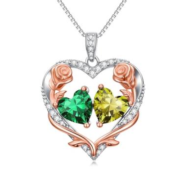 Imagem de Zoeniya Colar de coração rosa para mulheres banhado a ouro branco 18 k 12 meses com pedra do mês de nascimento, presente de aniversário e Natal para sua esposa, namorada, 25mm, base, Zircônia cúbica